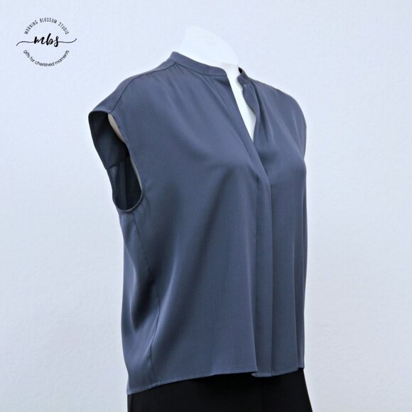 Vince Silk Blend Sleeveless Button Down High Low Blouse Purple Blue Women S - Picture 4 of 10